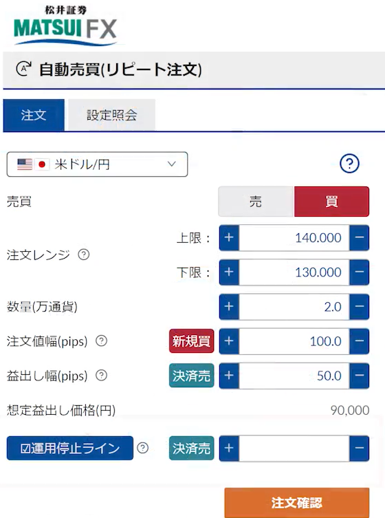 松井証券のFX自動売買注文のイメージ