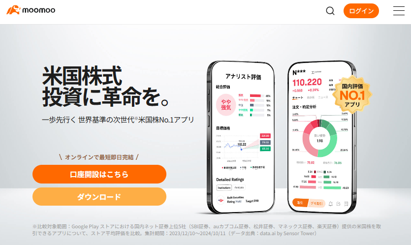 moomoo証券のサイトトップ