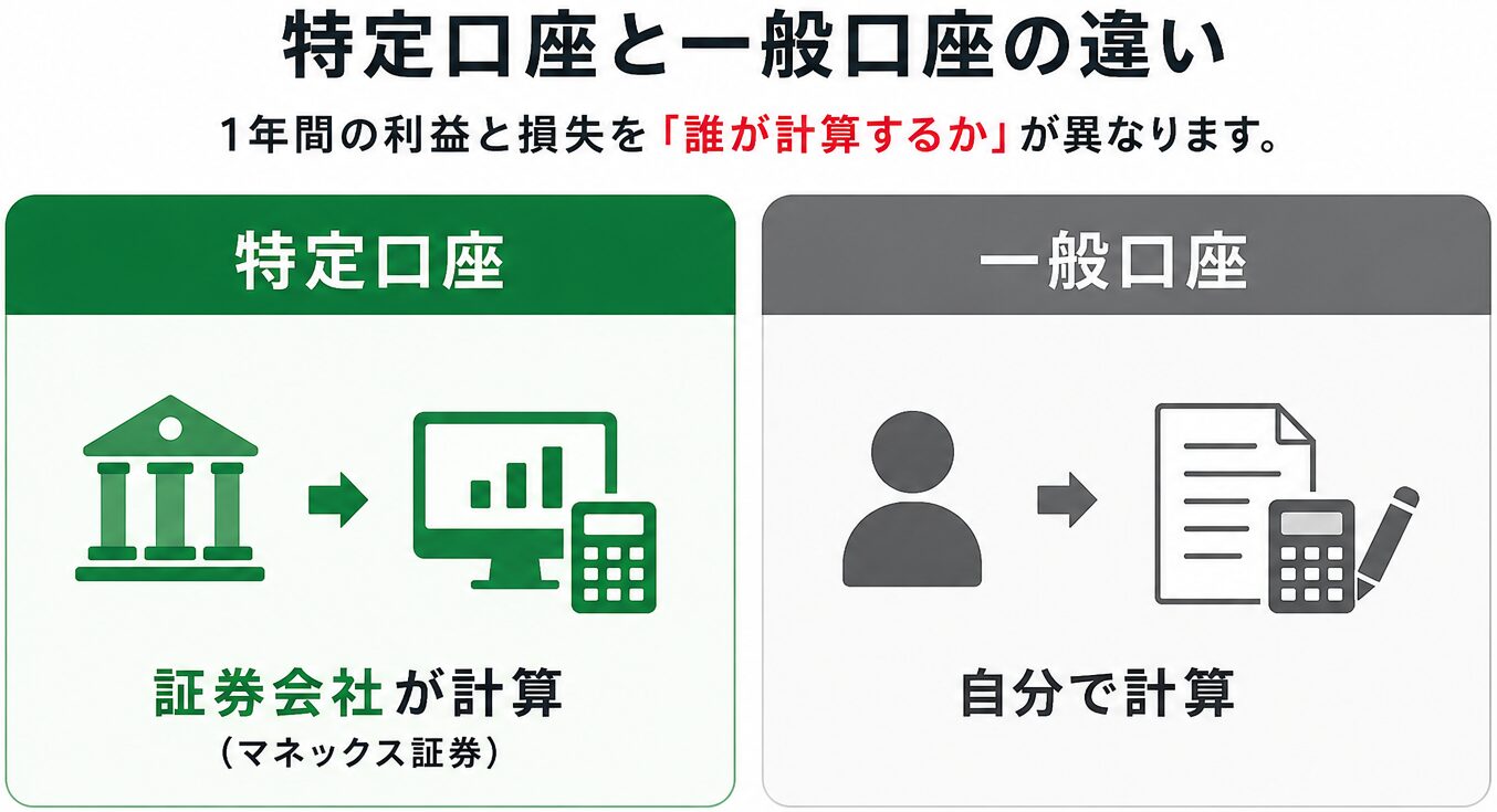 マネックス証券の特定口座と一般口座の違いの図